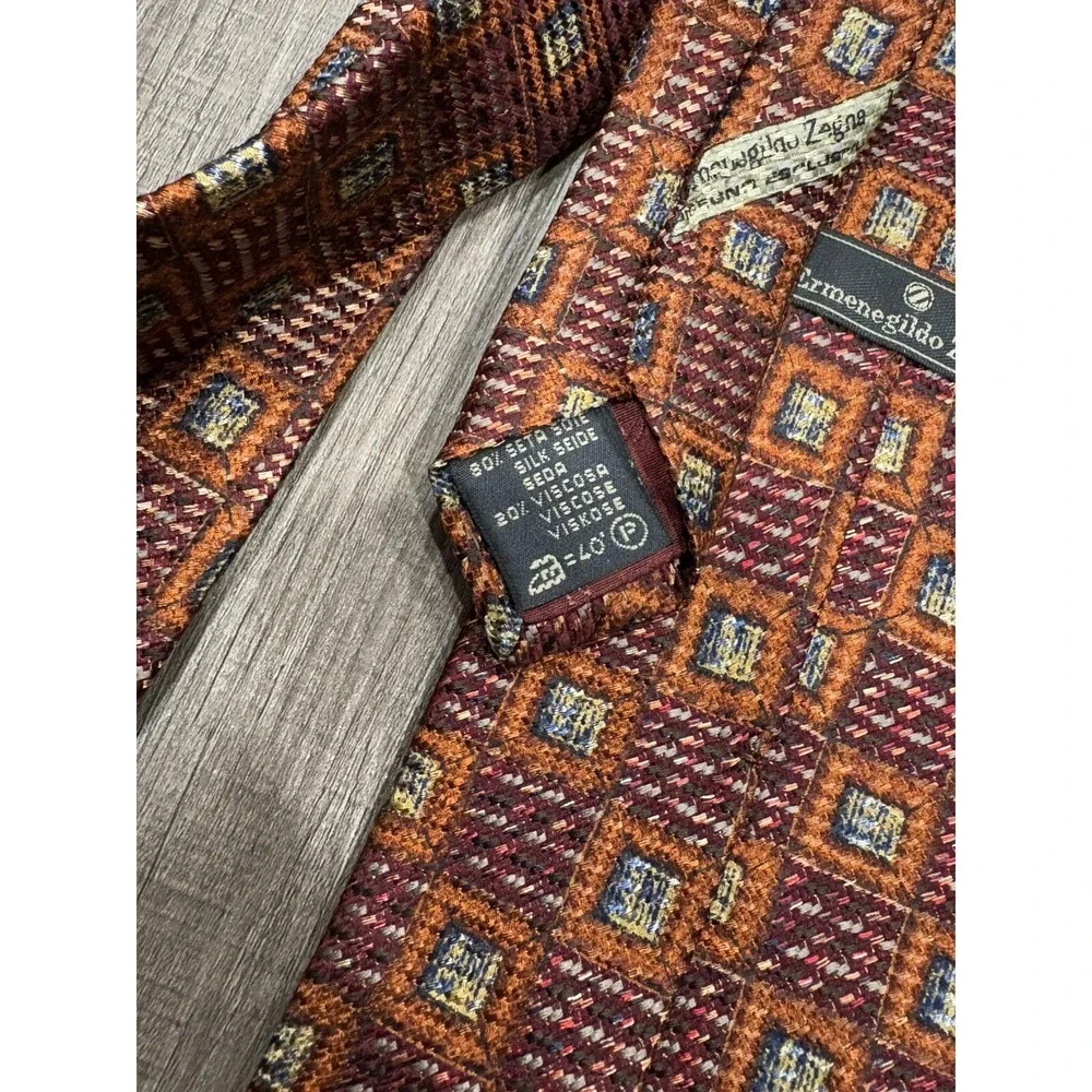 ERMENEGILDO‎ ZEGNA Men's Silk/ Viscose Necktie ITALY Geometric Classic